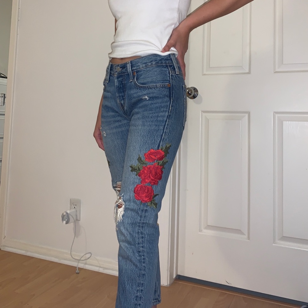 Levi’s 501 with embroidered rose